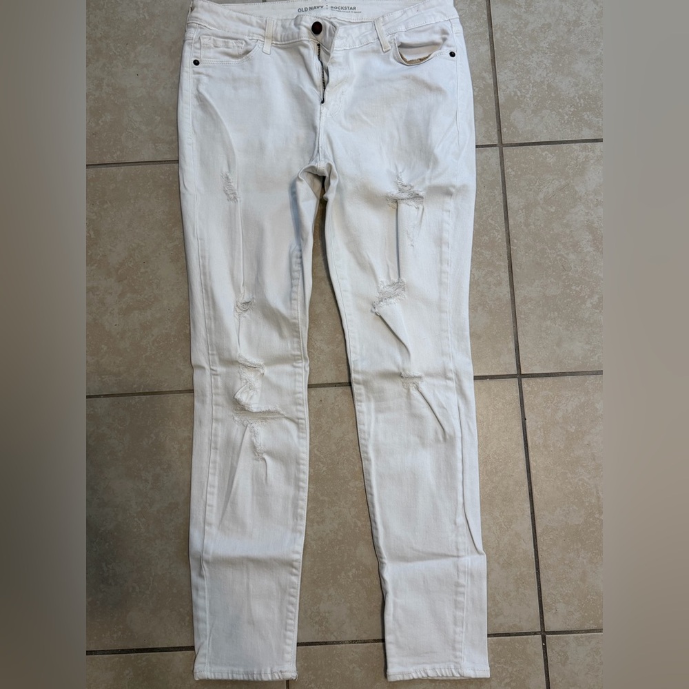 Old Navy Women's white Distressed Skinny Jeans